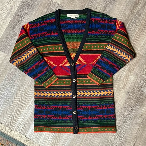 Kathryn Deene Sweaters - Vintage 1990s Kathryn Deene New York Wool Blend Western Knit Cardigan